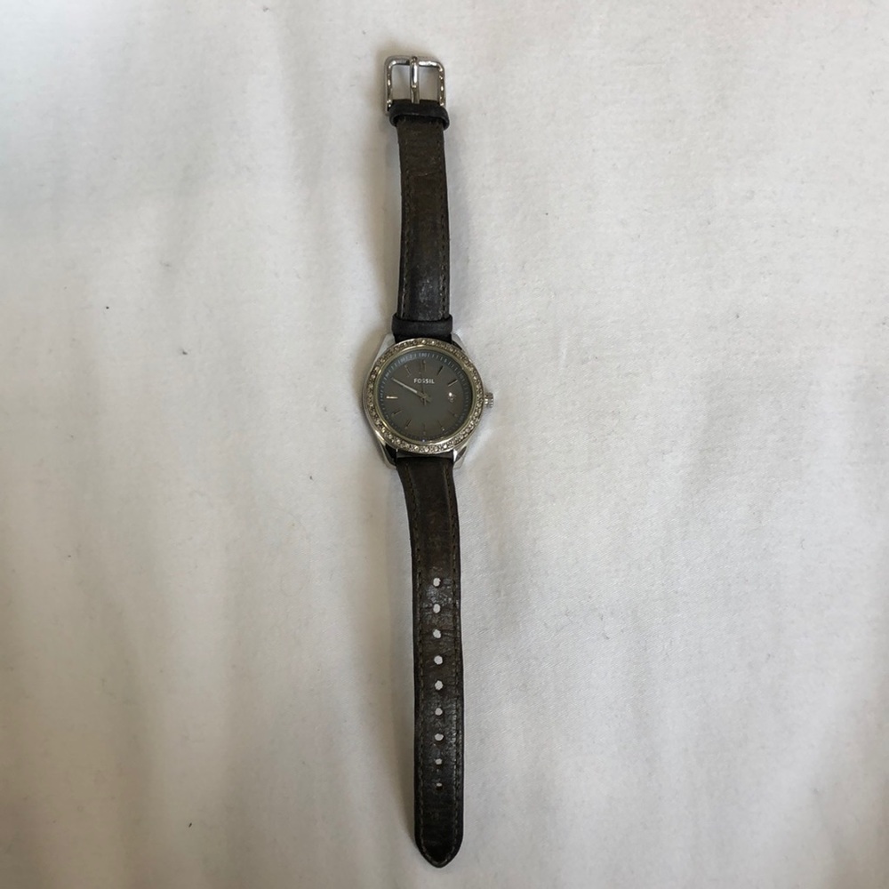 Gray leather/stainless steel watch
